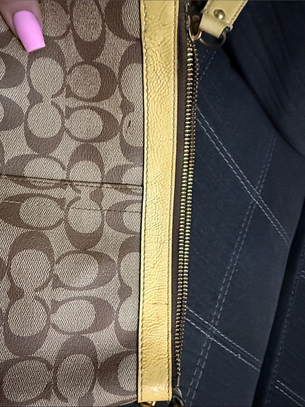 Coach Brown Signature Canvas Shoulder Bag with Yellow Trim - Picture 9 of 9